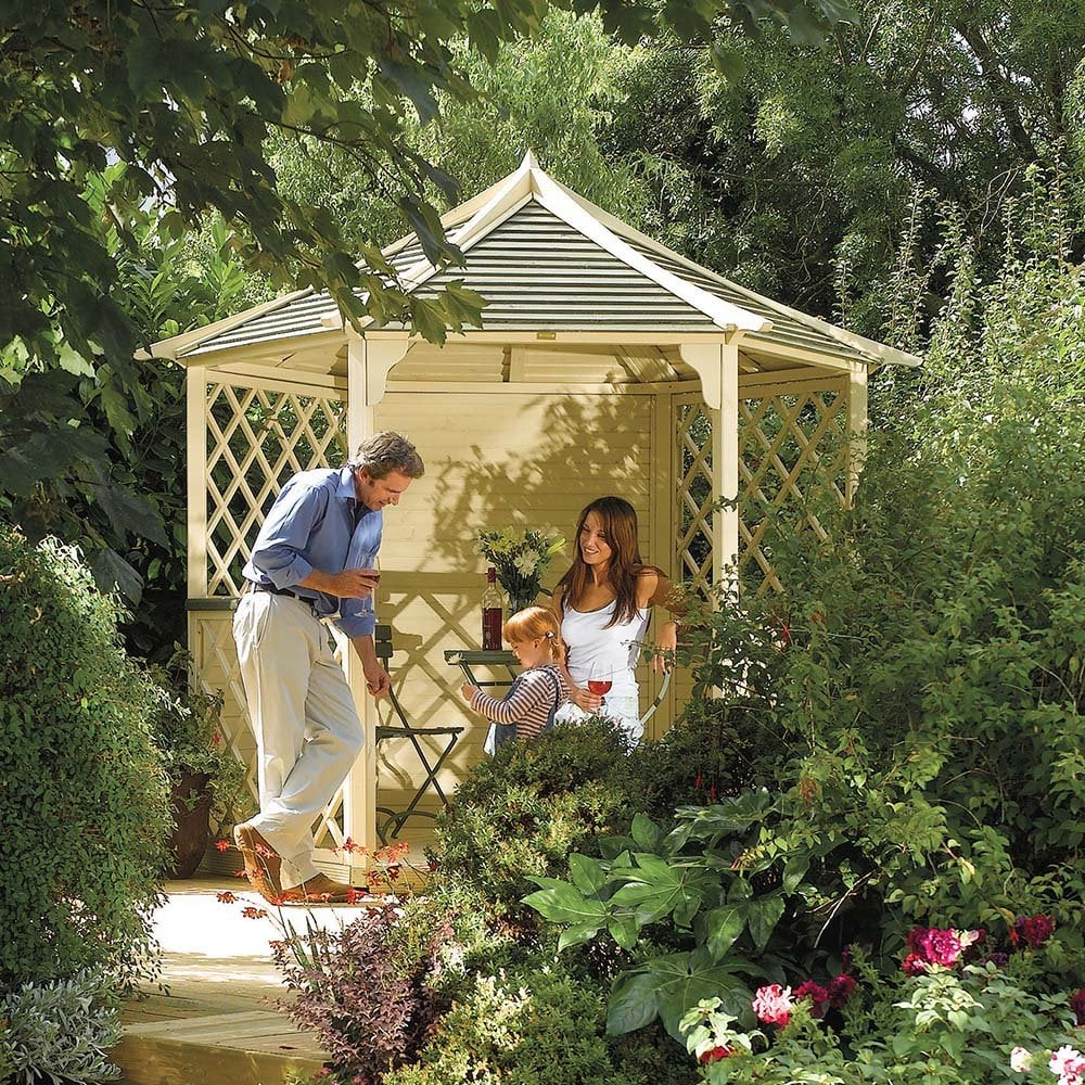 Galveston Wooden Garden Six Sided Gazebo In Natural