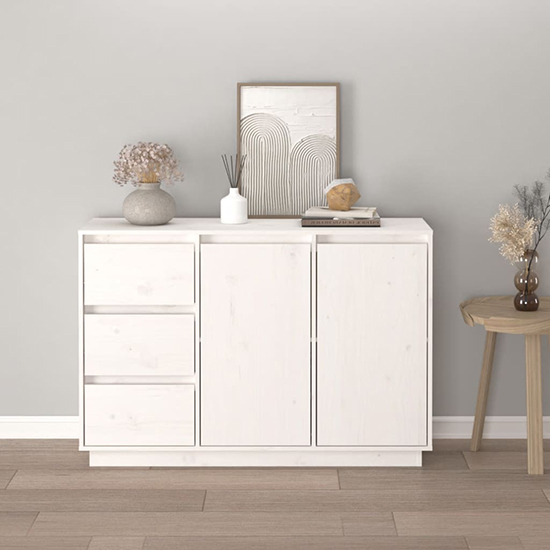 Galvin Pinewood Sideboard With 2 Doors 3 Drawers In White_2
