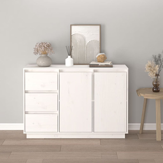 Galvin Pinewood Sideboard With 2 Doors 3 Drawers In White