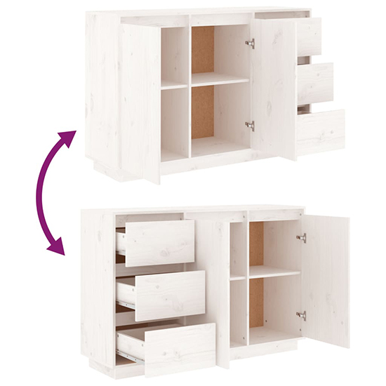 Galvin Pinewood Sideboard With 2 Doors 3 Drawers In White