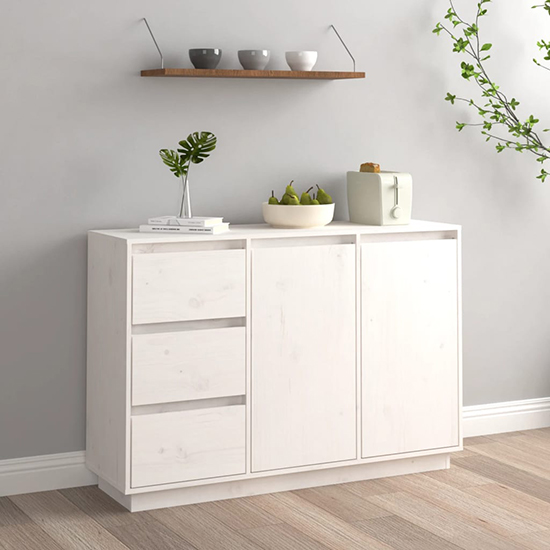 Galvin Pinewood Sideboard With 2 Doors 3 Drawers In White
