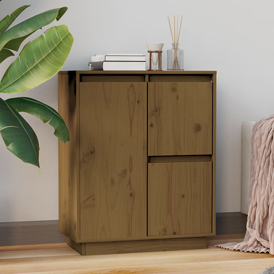 Product photograph of Galvin Pinewood Sideboard With 3 Doors In Honey Brown from Furniture in Fashion