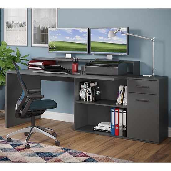 Gamer Wooden Computer Desk With Drawers In Matt Anthracite_3