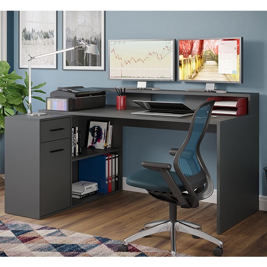 Gamer Wooden Computer Desk With Drawers In Matt Anthracite_4