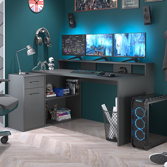 Gamer Wooden Computer Desk With Drawers In Matt Anthracite_1