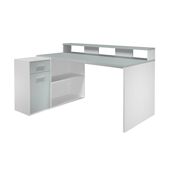 Gamer Wooden Computer Desk With Drawers In Light Grey And White_5
