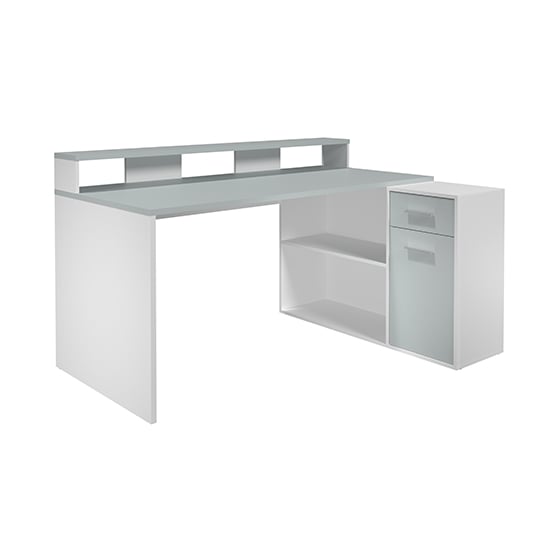 Gamer Wooden Computer Desk With Drawers In Light Grey And White_6