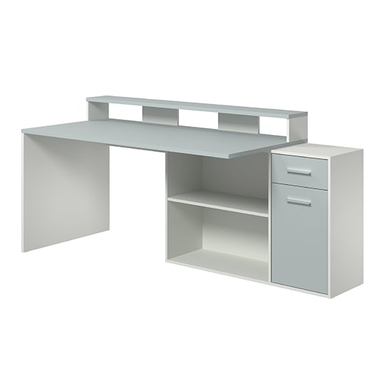 Gamer Wooden Computer Desk With Drawers In Light Grey And White_8