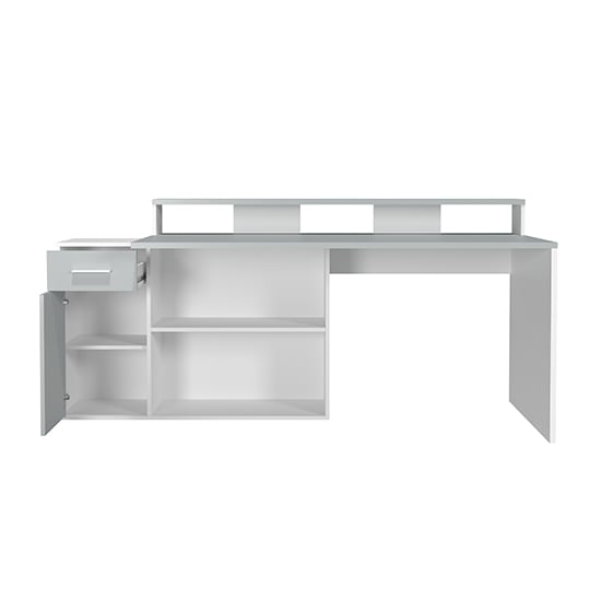 Gamer Wooden Computer Desk With Drawers In Light Grey And White_9