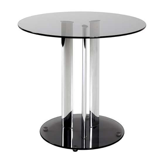 Read more about Ganado round glass side table in grey with chrome support