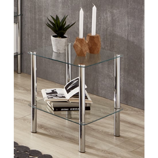 Ganado Square Clear Glass Side Table With Chrome Legs_1