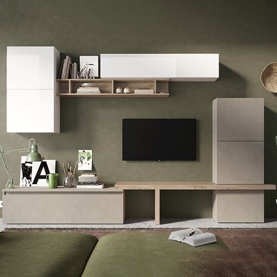 Read more about Ganix high gloss entertainment unit in clay white and cadiz