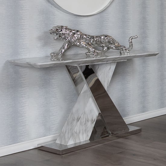 Garan High Gloss Console Table In Grey Marble Effect
