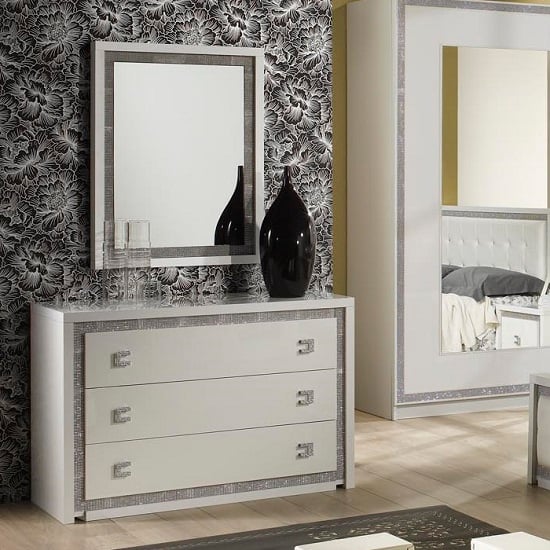 Read more about Crystal wall mirror in white gloss with rhinestones