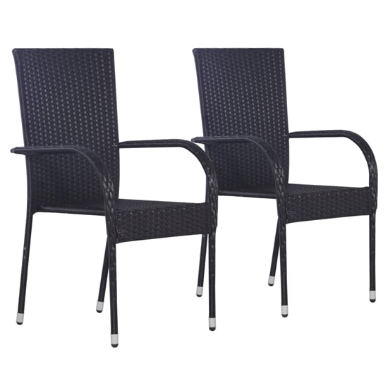 Photo of Garima outdoor black poly rattan dining chairs in a pair