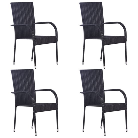 Read more about Garima outdoor set of 4 poly rattan dining chairs in black