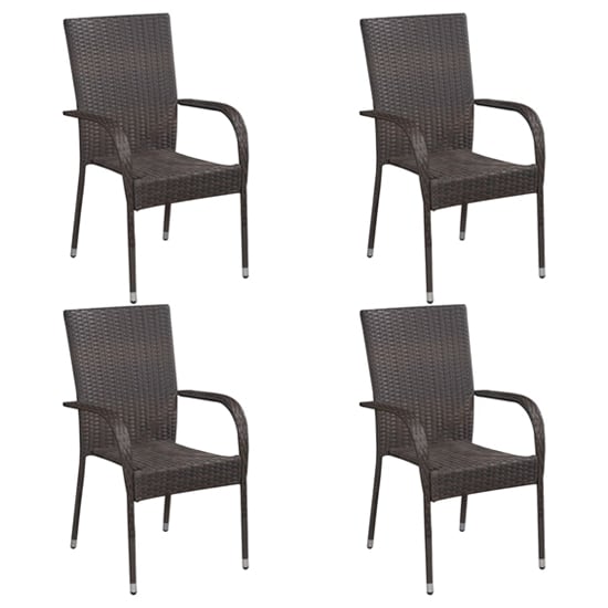 Garima Outdoor Set Of 4 Poly Rattan Dining Chairs In Brown