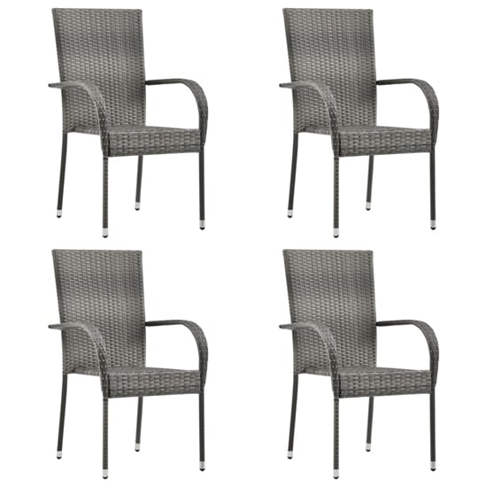 Garima Outdoor Set Of 4 Poly Rattan Dining Chairs In Grey_1