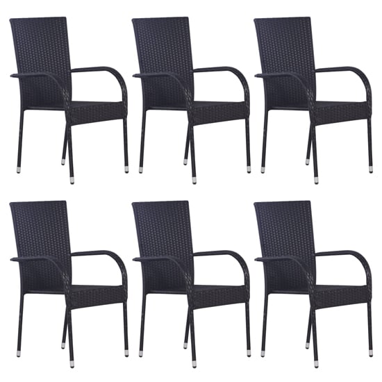 Read more about Garima outdoor set of 6 poly rattan dining chairs in black