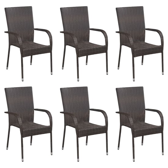 Photo of Garima outdoor set of 6 poly rattan dining chairs in brown