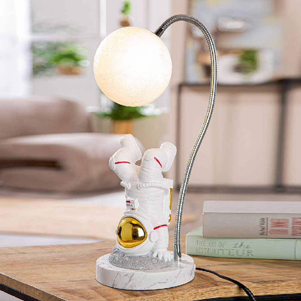 Garlion Synthetic Resin Astronaut Table Lamp Moon in White with LED