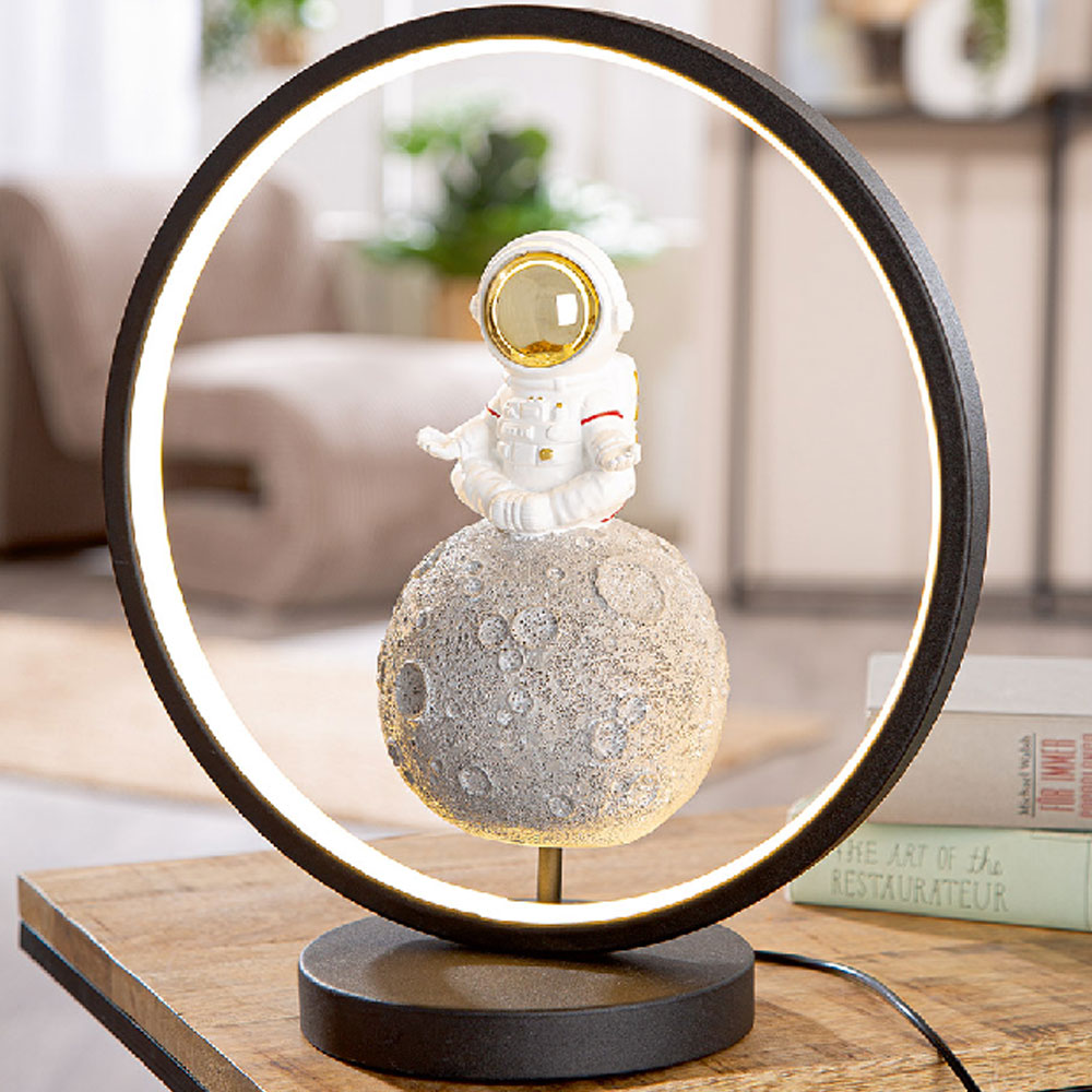 Garlion Synthetic Resin Round Table Lamp in Grey and White