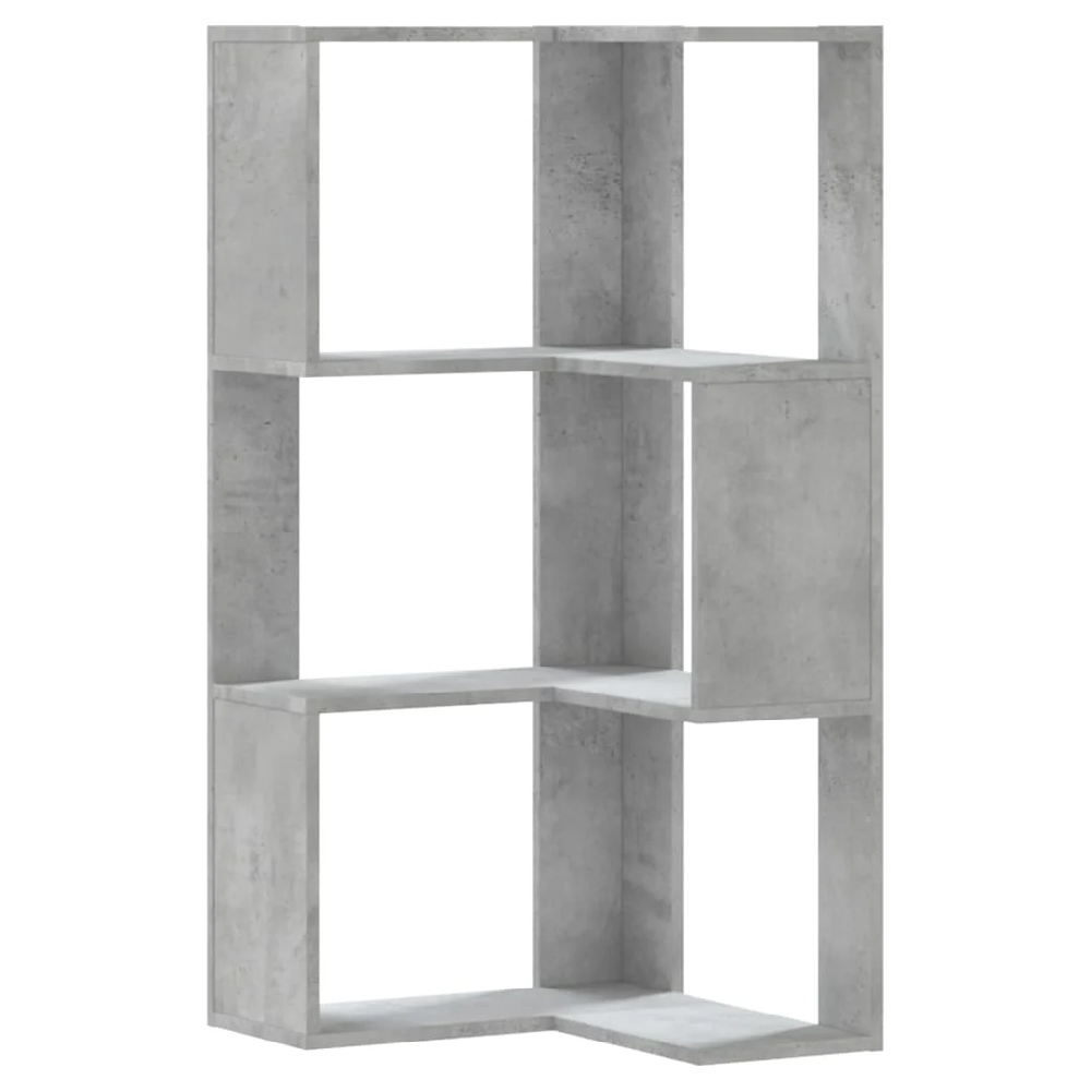 Garner Wooden Corner Bookcase With 3 Shelves In Concrete Grey