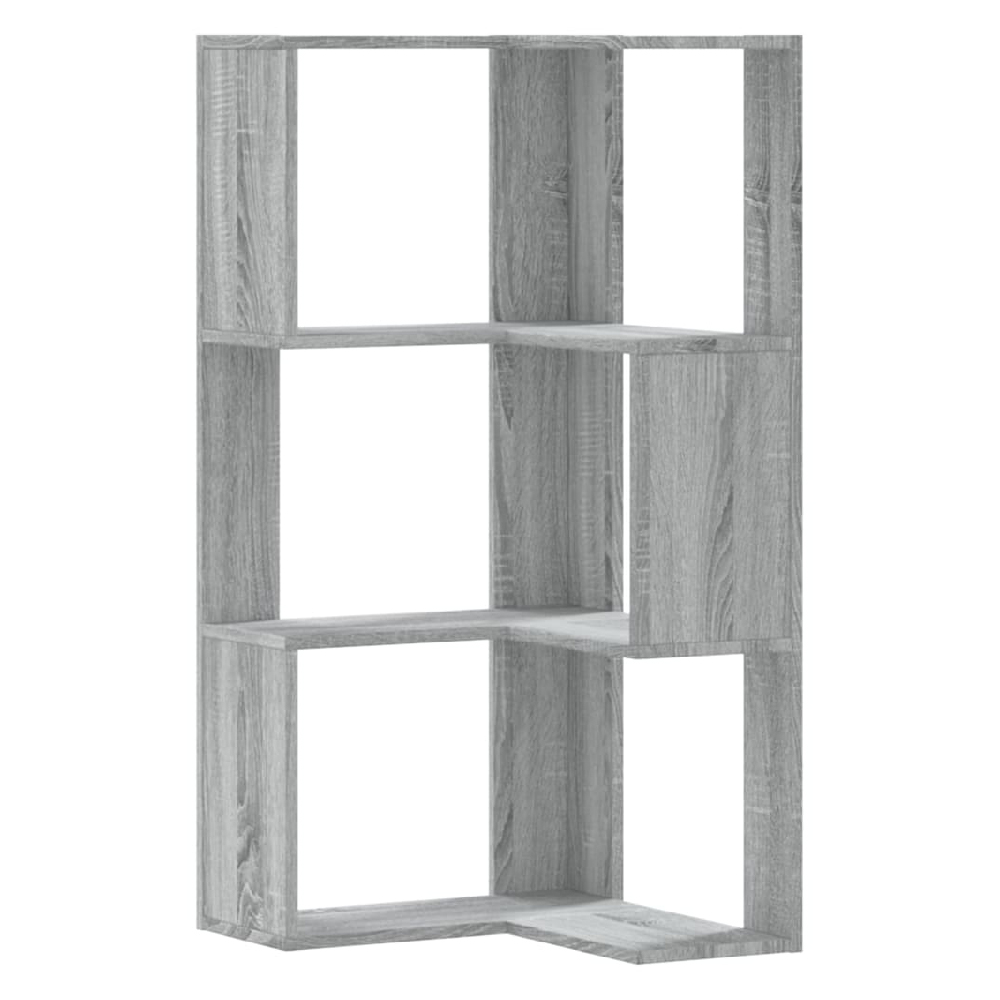 Garner Wooden Corner Bookcase With 3 Shelves In Grey Sonoma