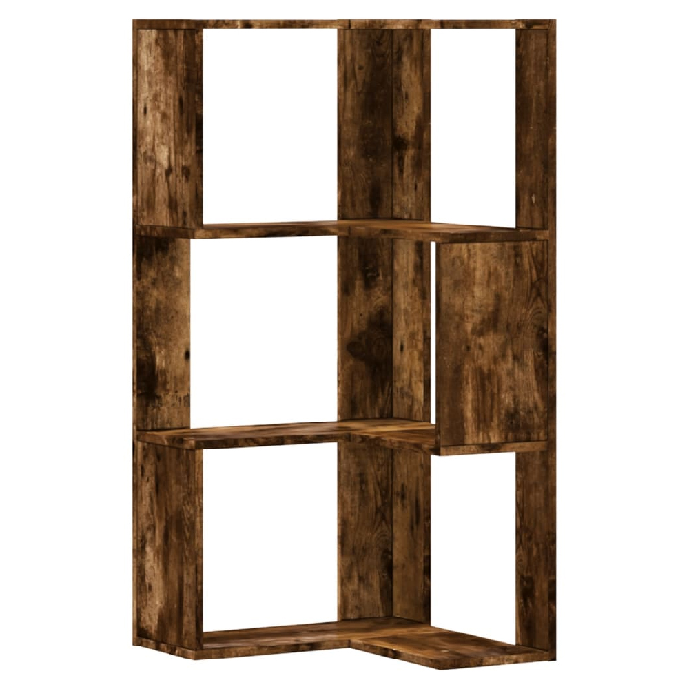Garner Wooden Corner Bookcase With 3 Shelves In Smoked Oak
