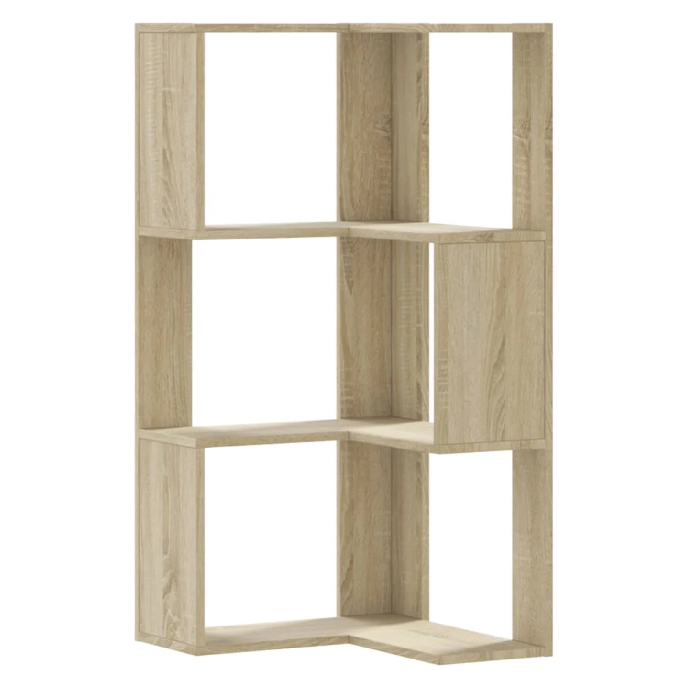 Garner Wooden Corner Bookcase With 3 Shelves In Sonoma Oak