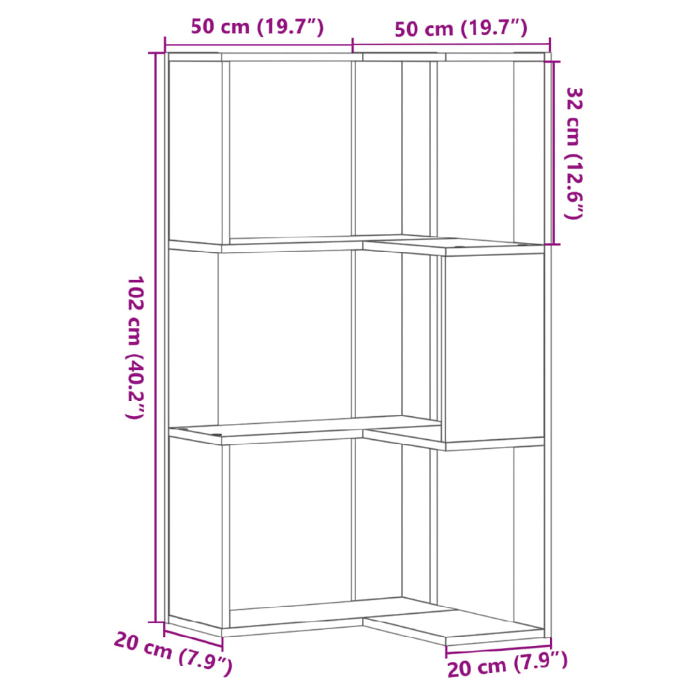 Garner Wooden Corner Bookcase With 3 Shelves In White