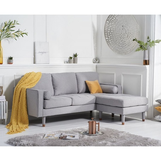 Garren Linen Fabric Reversible Corner Chaise Sofa In Grey