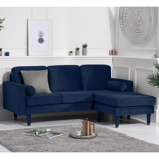 Garren Velvet Reversible Corner Chaise Sofa In Blue