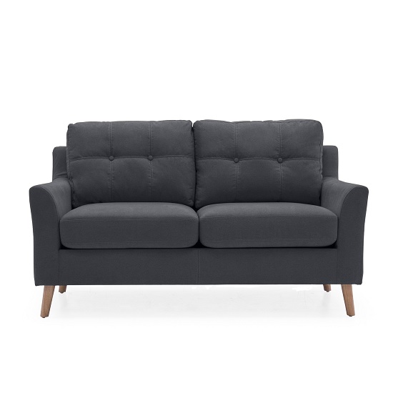 Garrick Fabric 2 Seater Sofa In Charcoal With Wooden Legs_2