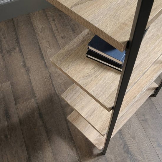 Indio Wooden Corner Bookcase With 4 Shelves In Charter Oak