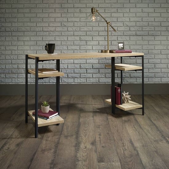 Garrick Computer Desk In Charter Oak With Black Metal Frame