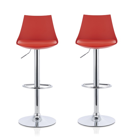Garry Bar Stools In Red Faux Leather Seat Pad In A Pair Furniture in