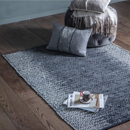 Gartia Cotton Fabric And Leather Rug In Grey