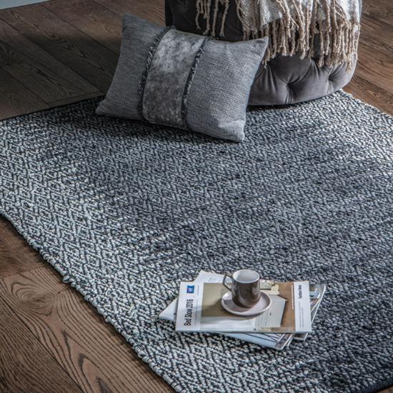 Read more about Gartia rectangular woven leather diamond design rug in grey