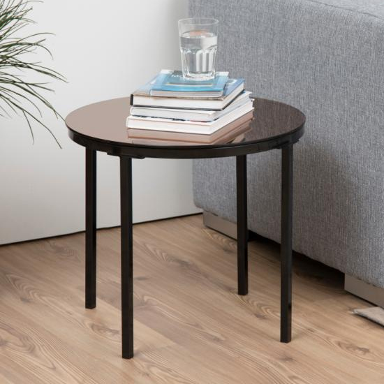 Read more about Garwood mirrored glass side table in bronze with black legs