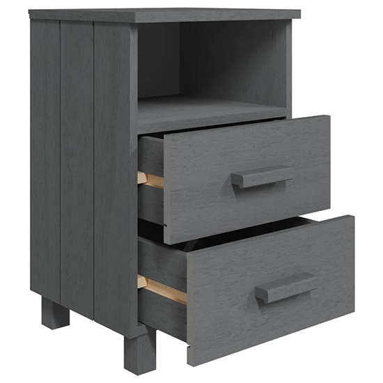 Garza Solid Pinewood Bedside Cabinet In Dark Grey