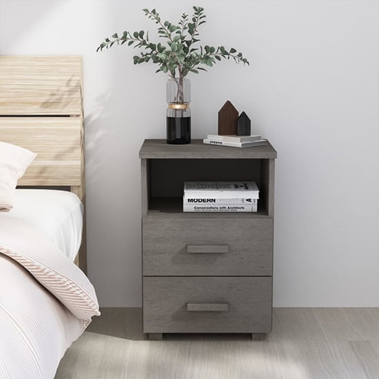 Read more about Garza solid pinewood bedside cabinet in light grey