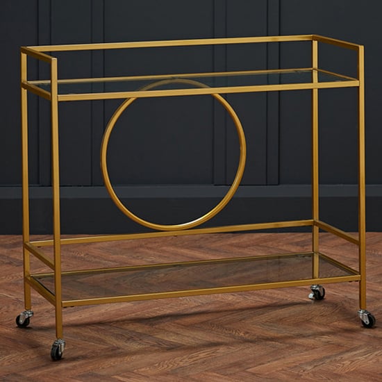 Gaspe Rectangular Glass Shelves Drinks Trolley With Gold Frame_2