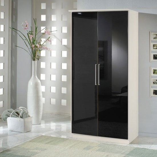 Read more about Gastineau wardrobe in alpine white with black gloss front 2 door