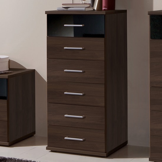 Gastineau Chest Of Drawers Tall In Columbia Walnut And Black