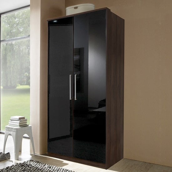 Gastineau Wardrobe In Columbia Walnut And Black With 2 Doors