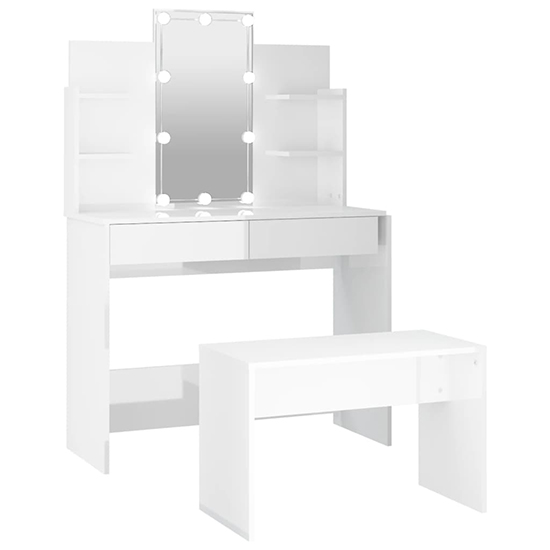 Gatik High Gloss Dressing Table Set In White With LED Lights_3