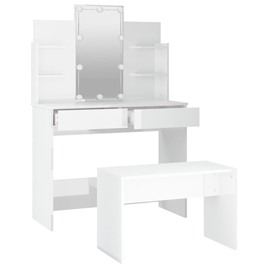 Gatik High Gloss Dressing Table Set In White With LED Lights_5