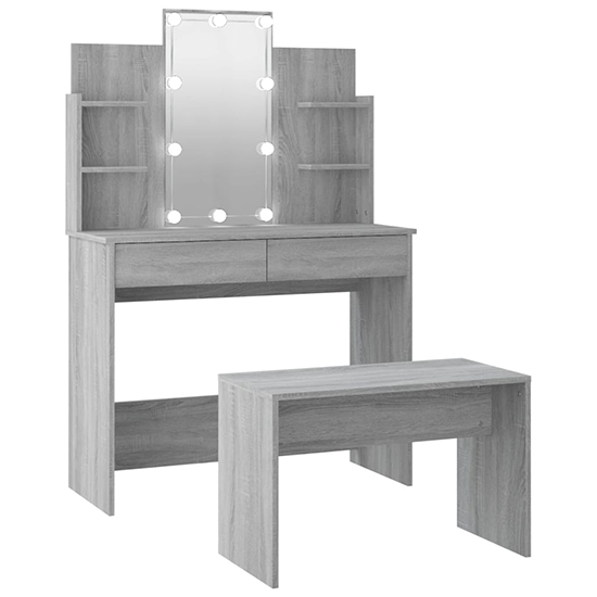 Gatik Wooden Dressing Table Set In Grey Sonoma Oak With LED_3