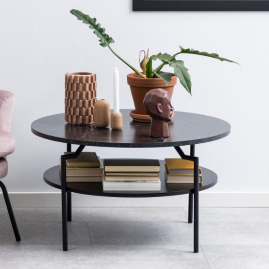 Gatineau Round Marble Coffee Table In Black